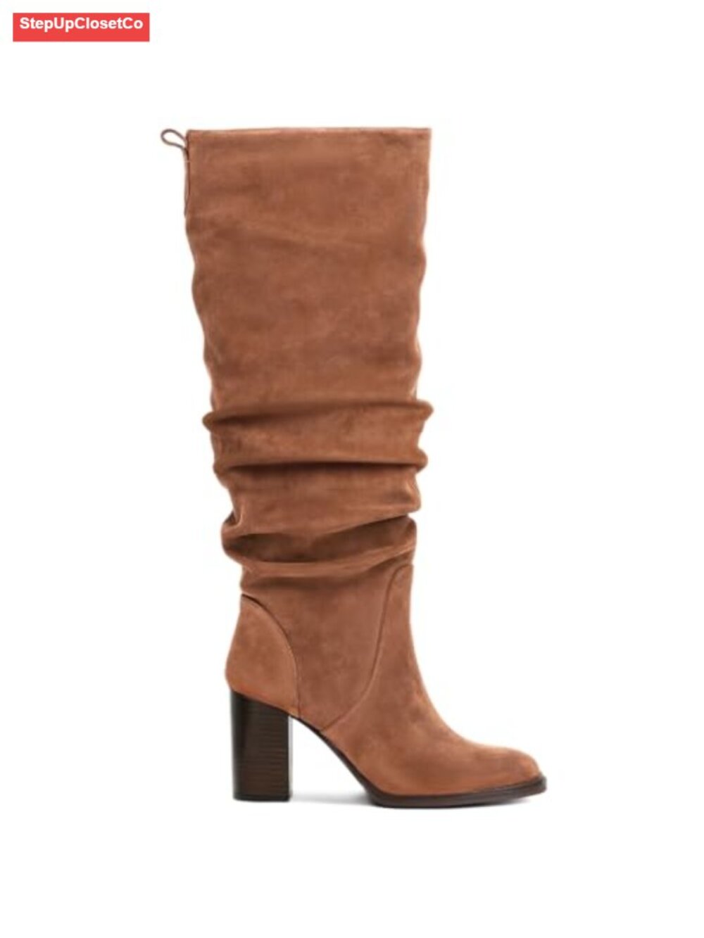 Faux Suede Knee High Slouch Boots Chunky Heel Zip Women Fall Winter